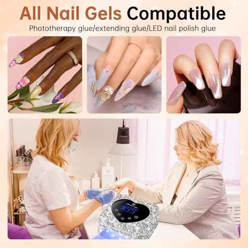 UV LED Nail Lamp 72W Rechargeable Sparkly Wireless Nail Dryer Gel Polish Light with 5 Timer Setting Professional Quick Dry Curing Lamp with Display Auto Sensor for Salon & Home