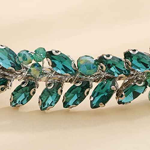 Teyglen Bridal Malachite Green Rhinestone Crystal Handmade Hair Hoop Headband (Women, Hair Styling, Wedding, Christmas, Adult, 1 Count)
