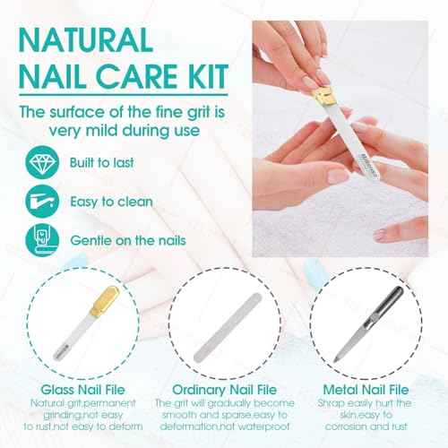Premium Gift, Glass Nail File with Case, 2 Pack Crystal Nail Files for Natural Nails, Artificial Nails Manicure Pedicure Nail Care Kit Set, Xmas Present for Women and Man(Gold+Champagne)