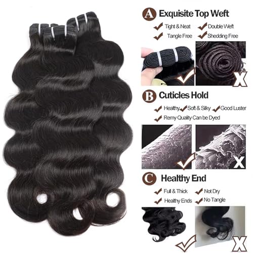 Human Hair Bundles Body Wave Bundles Human Hair 12A Grade 100% Unprocessed Brazilian Virgin Hair 3 Bundles Human Hair Extensions for Black Women Natural Color 18 18 18 Inch