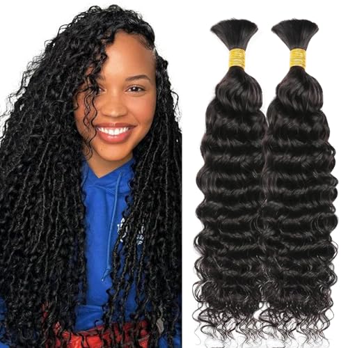 Human Braiding Hair 30 Inch Water Wave Bulk Human Hair for Braiding No Weft 12A Brazilian Virgin Curly Human Hair Extensions for Boho Braids Wet and Wavy Human Hair Braiding Hair 2 Bundles/Pack 100G