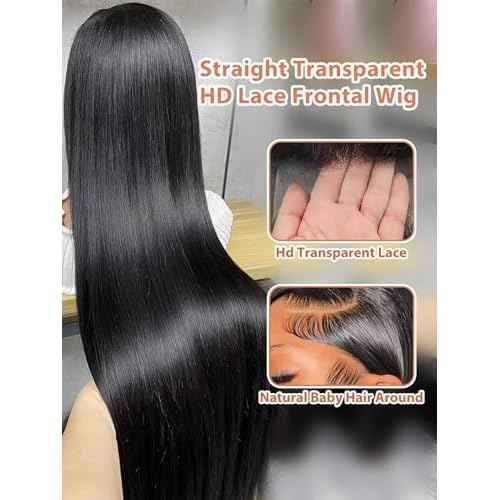 Synthetic Lace Front Wig, 13x6 Lace Frontal Wigs Human Hair Touch Pre-Plucked Long Straight Glueless 1B Black Wig 30 inch Vogue Highlight Technology-Premium Fiber & Human Hair Blended