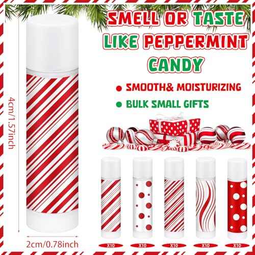 25 Pcs Christmas Candy Flavor Lip Balms Bulk Holiday Peppermint Candy Flavor Lip Balms Christmas Party Gifts Stocking Stuffers Bulk Thank You Gifts for Employee Staff Coworkers Teacher