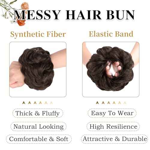 MORICA Messy Bun Hair Piece Curly Fake Hair Bun Scrunchies Extensions Synthetic Chignon Updo Hairpieces for Women Dark Brown