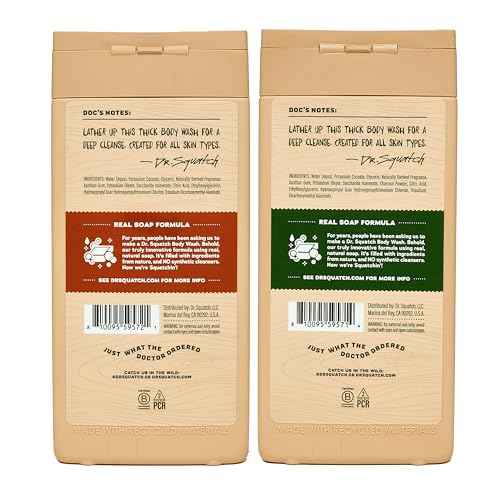 Dr. Squatch NEW Body Wash for Men with Nourishing, Natural Ingredients | No Paraben, Phthalate, Sulfate | All Day Moisture | Long Lasting Scent | Wood Barrel Bourbon & Pine Tar (14 oz, 2-Pack)