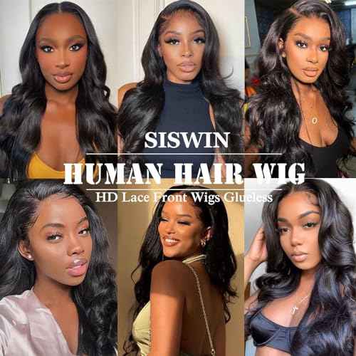 14 Inch 13x6 Body Wave Lace Front Wigs Human Hair 180 Density HD Lace Frontal Wigs Human Hair Pre Plucked Human hair Wig for Women Natural Black