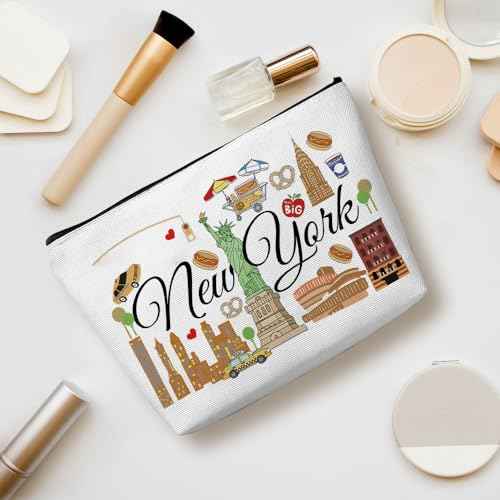 New York Gifts Makeup Bag, New York Souvenir New York Lovers Gift Funny NY Travel Vacation Cosmetic Bag for Women Friend Bestie Girls Trip Birthday Christmas Bachelorette Party Friendship Gifts