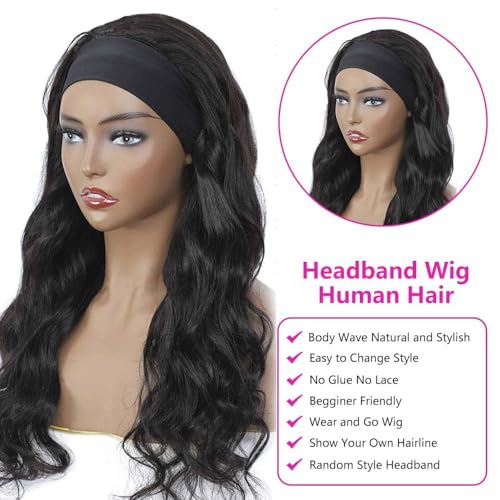 Sungirl Headband Wig Human Hair Body Wave Headband Wigs for Black Women 20 Inch None Lace Front Wig Wear and Go Glueless Wigs Machine Made Brazilian Virgin Natural Color