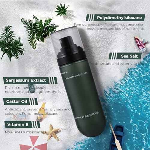 Sea Salt Spray for Men - Texturizing Spray for Beach Waves, Volume & Strong Hold - Non-Sticky, No White Residue with Sargassum Extract (100ml)