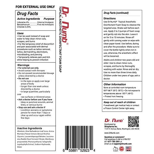 Dr. Numb 4% Lidocaine Foaming Soap with Benzethonium Chloride ? Numbing Wash for Local and Anorectal Uses ? 1.7 oz (5 Bottles)