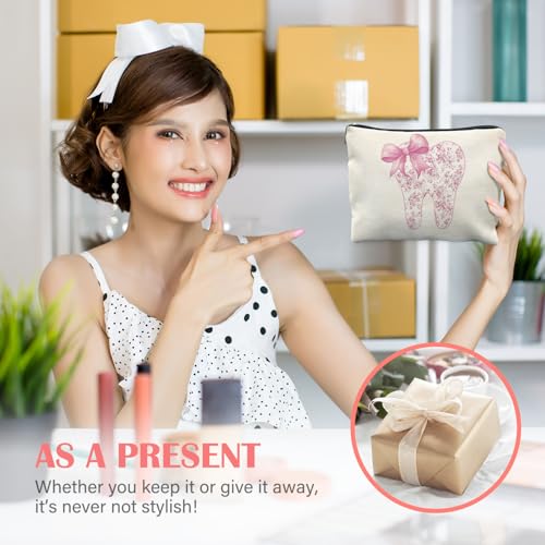 Coquette Pink Chinoiserie Bow Tooth Makeup Bag for Women, Dental Assistant Hygienist Gifts for Women, Dentist Gifts Cosmetic Bag for Purse, Dental Makeup Zipper Pouch