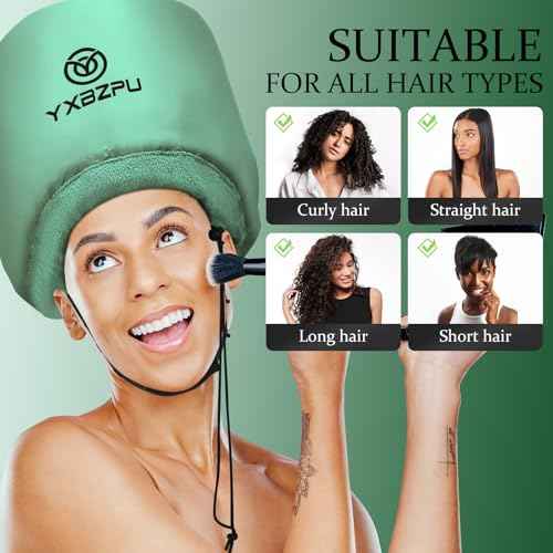 Bonnet Hair Dryer,Hooded Hair Dryer Hooded Diffuser Cap for Curly,Speeds Up Drying Time,Safety Deep Conditioning at Home (Green)