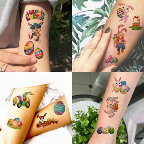 10 Sheets Happy Easter Tattoos For Kids Boys Girls Temporary Tattoos Easter Party Decoration Goodie Bag Fillers, Funny Bunny Eggs Fake Tattoo Sticker Easter Party Favor Supplies Easter Basket Stuffers