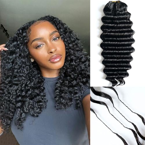 Knotless Pre Separated Deep Wave Crochet Human Hair Feather 100% Raw Real Hair Extensions for Braiding Feather Line Human Crochet Deep Wave Curly Hair Extensions With String 18inch 60g