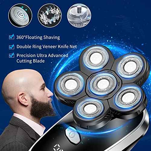 Head Shavers for Bald Men Rotary Electric Razor Cordless Electric Shaver Rechargeable Head Shaver Waterproof Mens Head Razor Multifunctional Shaving Grooming Kit for Balder (Black)
