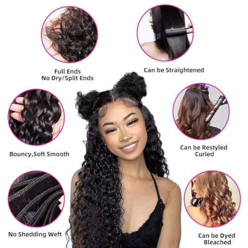 Yavida Water Wave Human Hair Bundles Wet and Wavy Bundles Human Hair Brazilian Unprocessed Remy Hair Water Wave Weave Extensions 14 16 18 Inch Natural Black