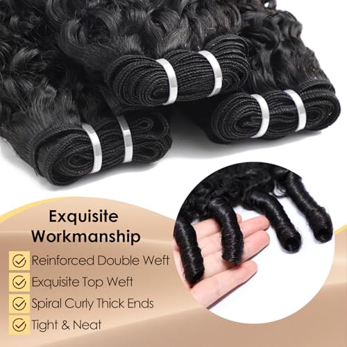 Lynch 15A Burmese Curly Bundles Human Hair, 22 Inch 1 Bundle 3C4A Water Wave Quick Weave with Spiral Curly End, Real 100% Unprocessed Kinky Curly Raw Human Hair Extensions for Women Natural Black