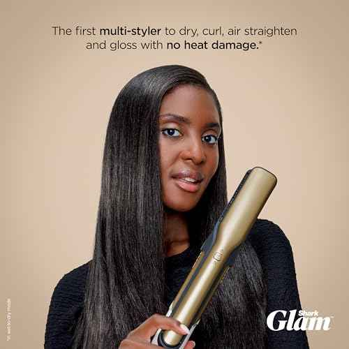 Shark Glam Ceramic & Powerful Air Styling & Drying System, with Silki Straightener & Shark Glossi Air Glosser, for Drying, Curling, Straightening & Glossing, Gold, HD6051S (Straight & Wavy Hair)