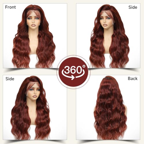 Reddish Brown Lace Front Wigs Human Hair Pre Plucked 200% Density 13x4 Body Wave Lace Frontal Wigs Human Hair 22Inch