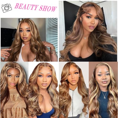360 Lace Front Wigs Human Hair Full Lace Human hair Wigs Ombre Lace Frontal 180 Density 4/27 Colored Honey Blonde 360 HD Transparent Wigs for Black Women (14 Inch)