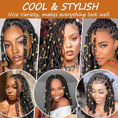 Hair Jewelry, Dreadlock Accessories, Gold Hair Cuffs, Soft Lightweight Braid Accessories, Hair Charms, Sturdy Loc Jewelry, Adjustable Hair Cuffs, Loc Jewels for Black Women, Men (220Pcs-Gold)