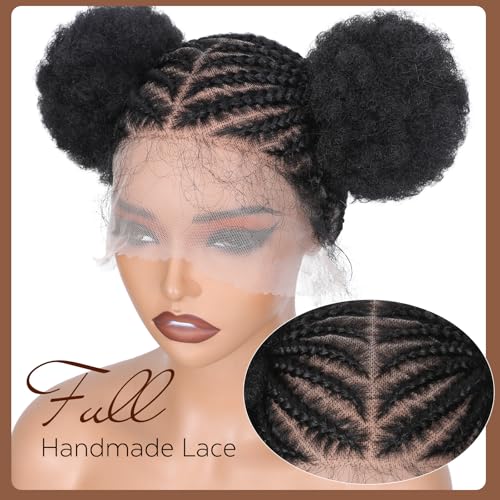 FAVE Cornrow Wig with Afro Puff Real HD Full Lace Cornrow Braided Wigs for Black Women Afro Wig with Baby Hair Braided Wig for Daily Use