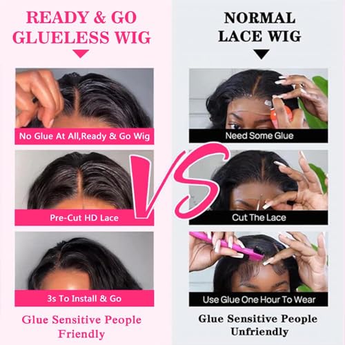 5x5 Glueless Wigs Wear and Go Wigs Human Hair Pre Plucked Lace Closure Wigs Human Hair Glueless Body Wave Lace Front Wigs Human Hair for Black Women Natural Color 180% Density 18 Inch