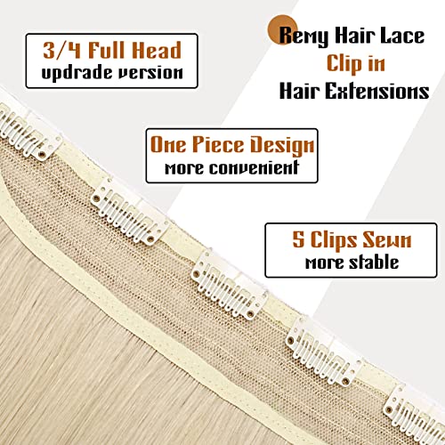 Benehair Real Human Hair Clip-in Extensions - 3/4 Full Head, 20" Platinum Blonde, One Piece Clip-in for Women with Thinning Hair