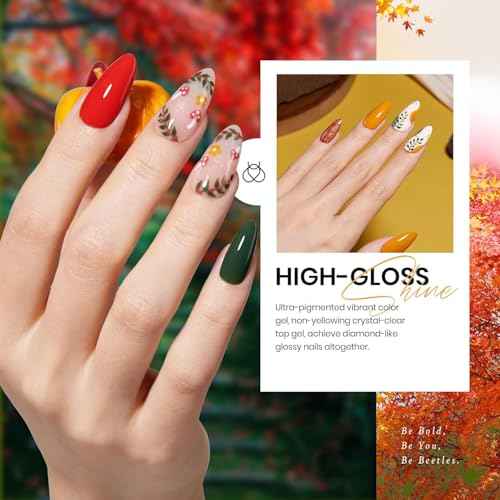 Beetles Fall Gel Nail Polish Set - Fall Yard Gel Polish Kit, 20 Color Orange Burgundy Red Navy Blue Glitter, Soak Off LED UV with Base Top Coat Nail Art Manicure Gift for Women