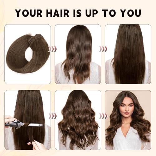 Sassina Clip in Hair Extensions 18 Inch Invisible Straight Human Hair Extensions Clip ins Medium Brown Clip in Extensions Full Head 8 Pcs with 18 Clips 120 Grams #4