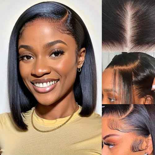 Holiden 200% Density 10 Inch Short Bob Wig Human Hair 13x4 HD Lace Front Wigs Straight Bob Lace Front Wigs Glueless (13x4 Black Bob Wig, 10 Inch)