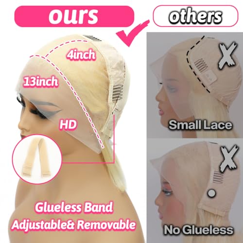 613 Bob Wig Human Hair 13X4 Lace Front Bob Wig Human Hair Straight Blonde Bob Wig Pre Plucked With Baby Hair 200% Density For Women 14 Inch