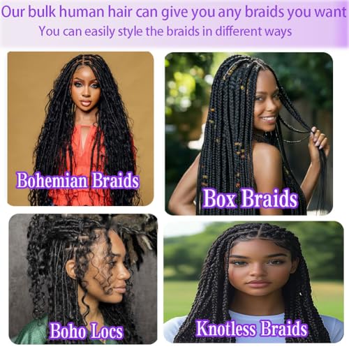 Human Braiding Hair 150g 20 Inch Deep Wave Bulk Human Hair for Braiding Boho Braids 100% Unprocessed Brazilian Virgin Human Hair Extensions No Weft 3 Bundle/Pack Dark Brown