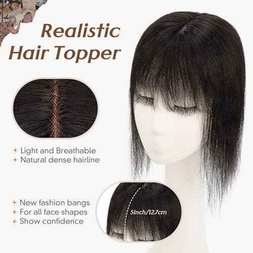 Rich Choices Hair Toppers for Women Real Human Hair 100% Human Hair Toppers for Women Clip in Silk Base Remy Hair Topper 7 Inch onyx