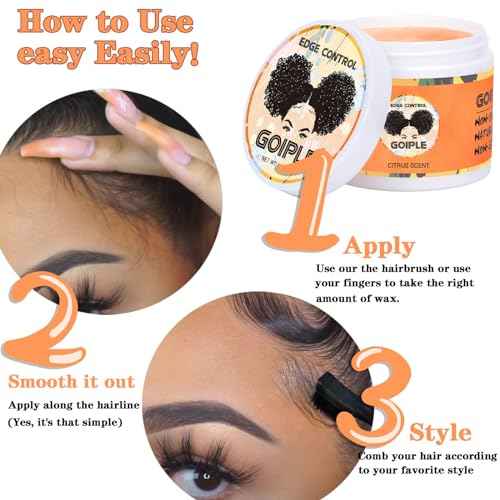 Edge Control Wax for Black Women - Strong Hold, Non-greasy Smoother for Black Hair, No Flaking or White Residue, Shine Hair Gel (Citrus Scent)