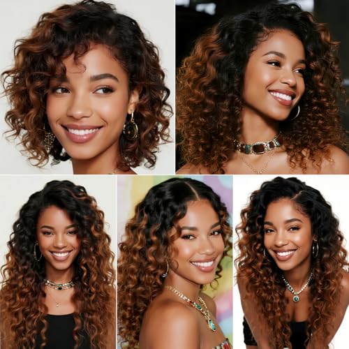 Light Brown Human Hair Bundles Deep Wave 20 22 24 Inch Brazilian Virgin Hair Double Weft Wet and Wavy No Tangle Hair Extensions for Black Women 3 Bundles