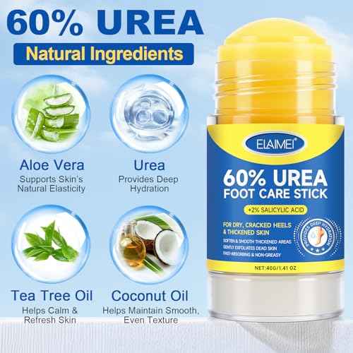 60% Urea Foot Cream for Cracked Heels, Maximum Strength 2% Salicylic Acid, Fast Absorbing, Intensive Moisturizing Foot Repair for Dry, Rough Skin & Callus Remover for Feet, 1.41 Oz
