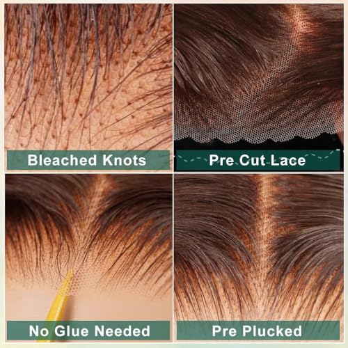 Brown Wear and Go Glueless Wigs Human Hair Pre Cut 26 Inch 9x6 Chocolate Brown Body Wave HD Lace Front Wig Pre Plucked Bleached Knots #4 Dark Brown Closure Wigs 200 Density for Women