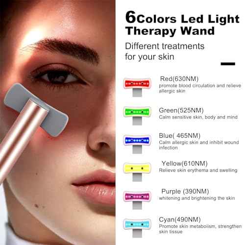 Red Light Therapy for Face, 6 in 1 LED Light Therapy Eye Equipment for Skin,Face Wand with Facial Massager, Skincare Facial Wand,Vibration, Thermal, Microcurrent£¬Portable Beauty Tools