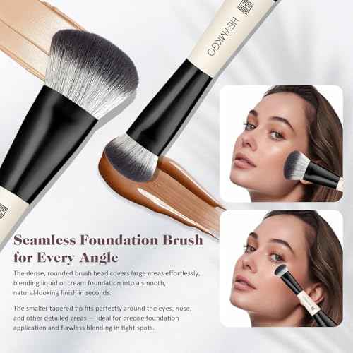 HEYMKGO Makeup Brushes Set, 4Pcs Professional Dual-ended Foundation Contour Power Face Eyeshadow Brush set for Liquid,Cream, Powder for Blending Contouring Makeup Tools- Great for Travel Use, Black