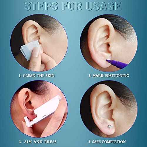 2Pcs Ear Piercing Kit Automatic and Painless Ear Nail Gun Disposable Aseptic Household Ear Piercing Gun Portable Ear Piercing Gun Group Ear Piercing Tools With Built-in 4mm Hypoallergenic Ear Studs