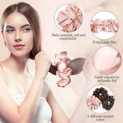 3Pcs Large Satin Hair Scrunchies, Sleepy Hair Tie for Women Girls Large Pillow Satin Scrunchies for Thick Curl Stocking Stuffers Gifts for Women Girls