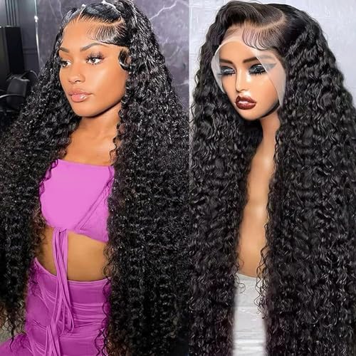 20 Inch Deep Wave Lace Front Wigs Human Hair Pre Plucked 13x4 HD Transparent Lace Frontal Wigs Human Hair 180% Density Deep Curly Glueless Wigs Human Hair for Women