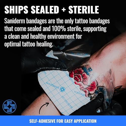 Saniderm Tattoo Aftercare Bandage 3 Sheets (Large Pack, 8 in x 10 in) ? Convenient, Faster Tattoo Healing and Protection ? Sterile, Waterproof, and Latex-Free