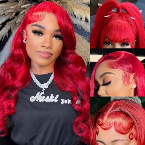 Red Wig 13x6 Lace Front Wigs Human Hair 22 Inch Body Wave Lace Front Wigs Human Hair Red 200 Density HD Colored Body Wave Frontal Wigs