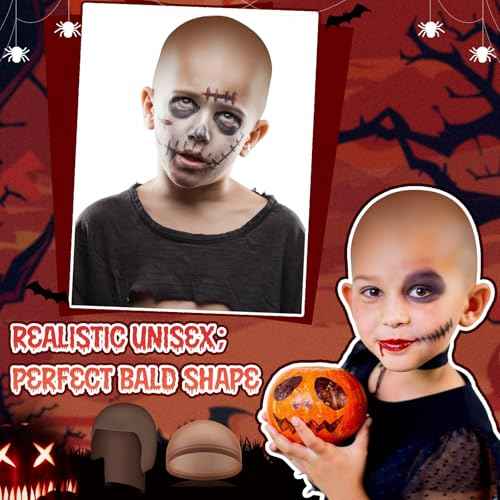 Syhood 2 Pieces Halloween Bald Cap Makeup Latex Bald Hat Head Wig Caps Cosplay Costume for Adults