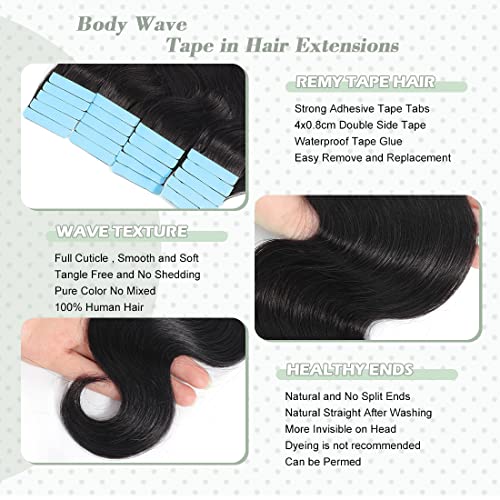 Urbeauty 40Pcs/100g Tape in Hair Extensions Human Hair Black Women Body Wave Tape Ins for Black Women Human Hair Wavy Invisible 100% Real Remy Human Hair Extensions 16 Inch
