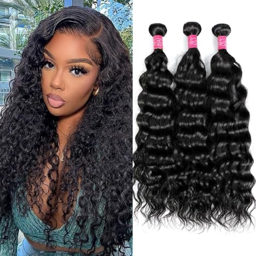 Deep Wave Bundles Human Hair 14 16 18 Inch Water Wave Human Hair Bundles Deals Human Hair Extensions Natural Curly Hair Doubt Weft for Women