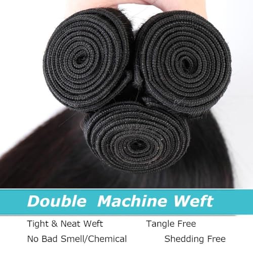 Straight Human Hair Bundles for Black Women 32Inch 13A Grade 100% Unprocessed Straight Bundles Human Hair Extensions Natural Black