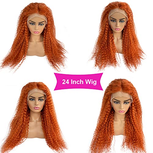 Curly Lace Front Wigs 24 Inch Ginger Deep Wave Real Human Hair Lace Frontal Wigs for Black Women Pre Plucked Hairline with Baby Hair 13x1 Middle Part Remy Hair Lace Wig with Baby Hair 150% Density